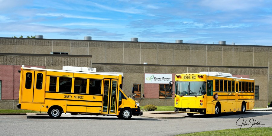GreenPower’s Type A Nano BEAST and Type D BEAST all-electric, purpose-built, zero-emission school buses at the company’s South Charleston, West Virginia manufacturing facility.