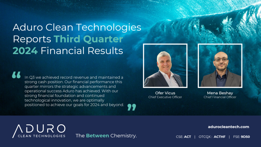 Aduro Clean Technologies Reports Third Quarter 2024 Financial Results