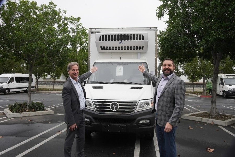 Fraser Atkinson, CEO and Brendan Riley, President with the EV Star refrigerated box truck